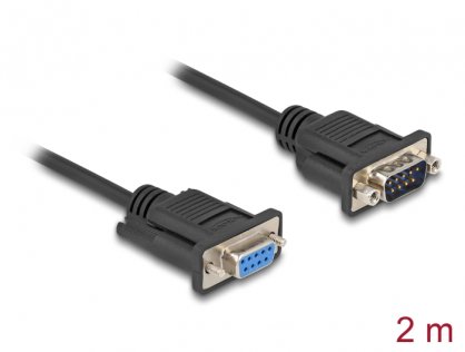 Cablu prelungitor serial RS-232 DB9 T-M 2m Negru, Delock 87834