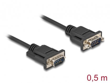 Cablu serial RS-232 DB9 T-T 0.5m Negru, Delock 87839