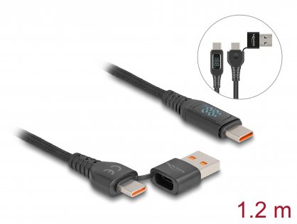 Cablu Fast charging USB 2.0 type C + adaptor USB-A la USB type C 140W cu indicator LED 1.2m, Delock 88137