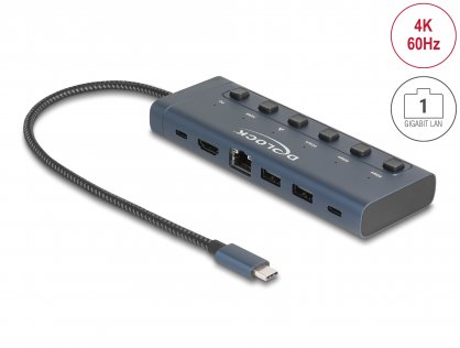 Docking Station USB type C la HDMI 4K60Hz / 2 x USB-A / 1 x USB-C / Gigabit LAN / PD 3.0 90W, Delock 92000