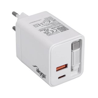 Incarcator priza USB-A + USB type C PD GaN 65W + cablu USB type C, Akyga AK-CH-30