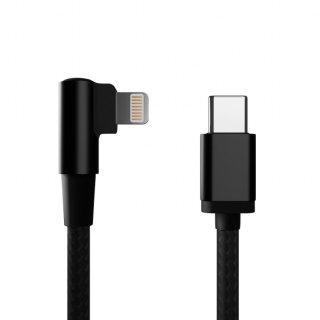 Cablu Apple Lightning la USB type C drept/unghi T-T 0.2m brodat Negru, Gembird CC-USB2-CMLML-0.2M