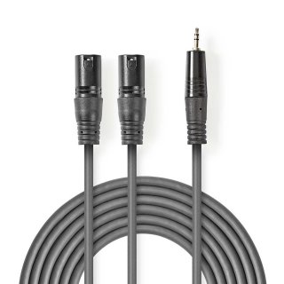 Cablu audio stereo 2 x XLR 3 pini la jack 3.5mm T-T 1.5m Gri, Nedis COTH15310GY15