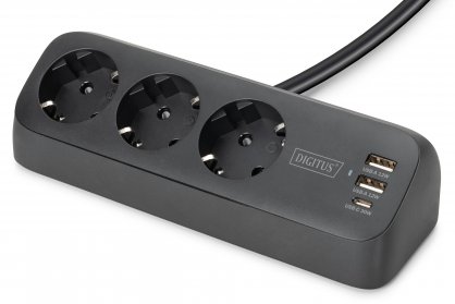 Prelungitor cu 3 x Schuko + 2 x USB-A + 1 x USB-C cu montare birou Negru 1.5m, Digitus DA-70625