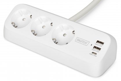 Prelungitor cu 3 x Schuko + 2 x USB-A + 1 x USB-C cu montare birou Alb 1.5m, Digitus DA-70626