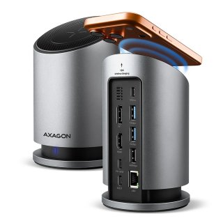Docking station USB type C la HDMI/DP 4K60Hz + 3 x USB-A 100W + Gigabit LAN + wireless charging , Axagon HMC-WL9
