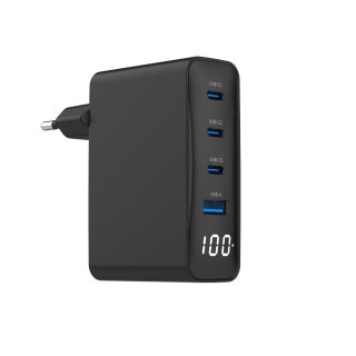 Incarcator priza Fast charger cu 1 x USB-A + 3 x USB-C 100W GaN, Gembird TA-UC-PDQC100LCD-01-BK