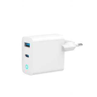 Incarcator priza USB-A + USB type C 30W GaN Alb, Gembird TA-UC-PDQC30L-W-01