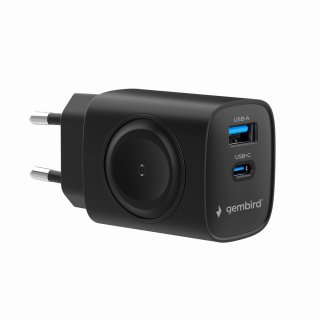 Incarcator priza USB-A + USB type C 22W + incarcare Apple Watch Negru, Gembird TA-UC-PDQCW20-01-BK
