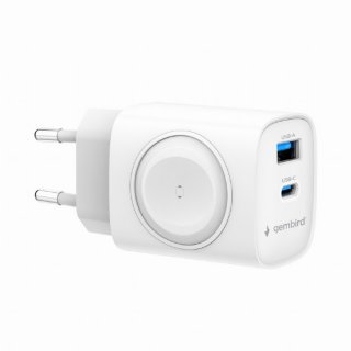 Incarcator priza USB-A + USB type C 20W + incarcare Apple Watch Alb, Gembird TA-UC-PDQCW20-01-W