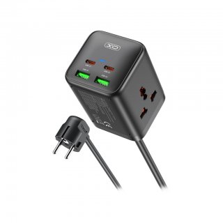 Incarcator priza 2 x Schuko + 2 x USB-A + 2 x USB-C 65W GaN Nitride 1.5m Negru, XO WL24