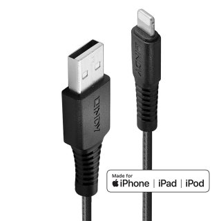 Cablu de date + incarcare USB la iPhone Lightning rezistent 3m Negru, Lindy L31293*