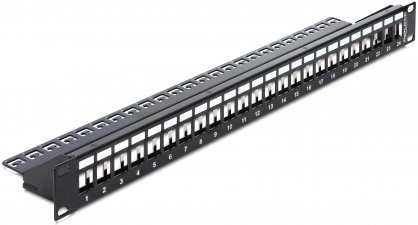 Patch Panel 19" 24 Porturi pentru keystone negru, Delock 43277