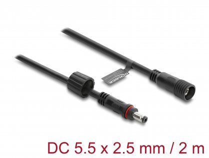 Cablu prelungitor alimentare 5.5 x 2.5mm T-M waterproof 2m Negru, Delock 67387