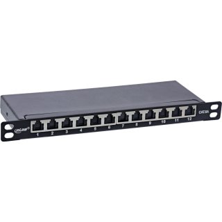 Patch panel 12 porturi 10" Cat.6A 0.5U + capac protectie Negru, InLine IL76819B