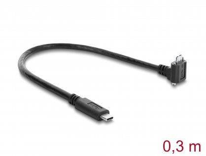 Cablu micro USB-B 3.0 cu suruburi la USB type C unghi/drept 0.3m Negru, Delock 80660