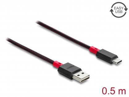 Cablu EASY-USB 2.0-A la USB Type C T-T 0.5m Negru, Delock 81541