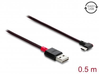 Cablu EASY-USB 2.0-A la USB Type C drept/unghi stanga/dreapta T-T 0.5m Negru, Delock 81545