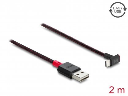 Cablu EASY-USB 2.0-A la USB Type C drept/unghi sus/jos T-T 2m Negru, Delock 81551