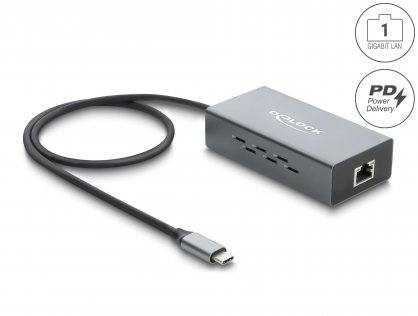 Adaptor retea USB type C la RJ45 Gigabit LAN PoE cu PD, Delock 81633