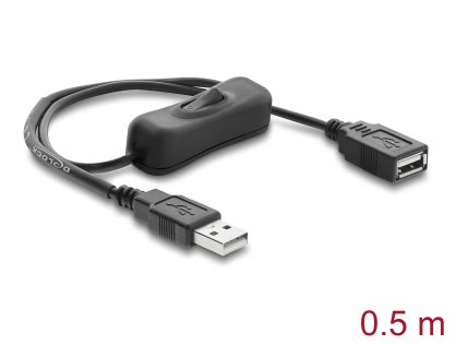 Cablu alimentare prelungitor USB-A cu switch ON/OFF T-M 0.5m, Delock 81655