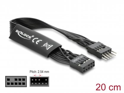 Cablu prelungitor HD Audio Flat placa baza pin header 9 pini M-T 0.2m Negru, Delock 86049