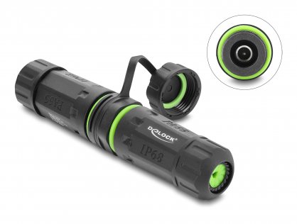 Conector DC 5.5 x 2.1mm M-M cu capac de protectie compatibil Starlink Negru, Delock 87180