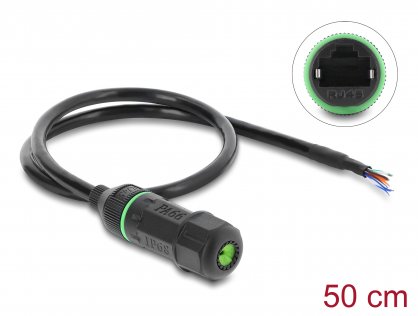 Cupla de retea RJ45 Cat.6 waterproof la fire deschise 0.5m, Delock 87181