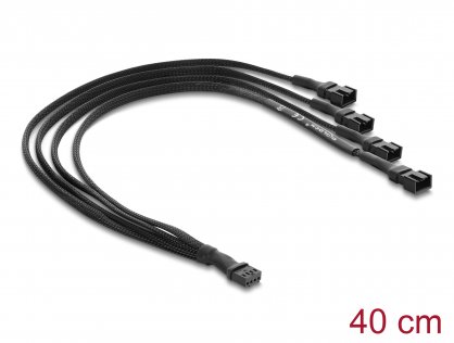 Splitter 1 x 4 pini ventilator PWM la 3 x 4 pini (3 pini conectati) M-T brodat 40cm Negru, Delock 91342