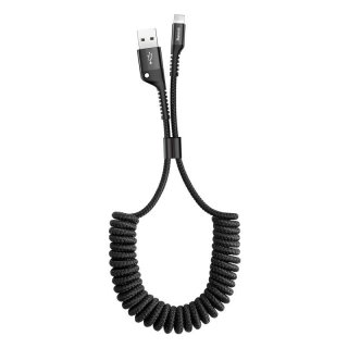 Cablu USB-A la iPhone Lightning 2A Fish Eye Spring spiralat 1m Negru, Baseus CALSR-01