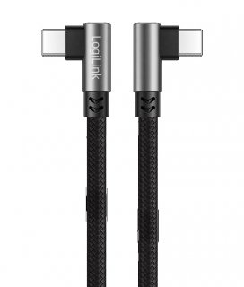 Cablu USB 2.0 type C T-T unghi/unghi 90 grade 100W 1m brodat Negru, Logilink CU0461