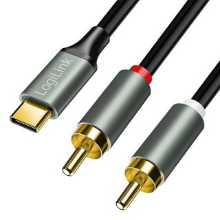 Cablu audio USB type C la 2 x RCA 2m Negru, Logilink CUA0142
