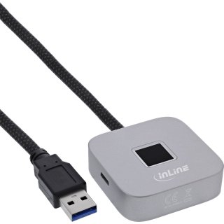Cititor amprenta USB-A + HUB USB-A + USB type C 1.5m Silver, InLine IL41360K