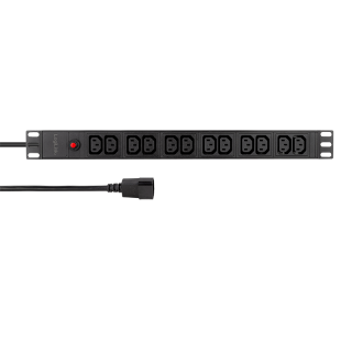 Prelungitor PDU 19" 1U IEC C14 la 12 x C13 1.8m Negru, Logilink PDU12A1